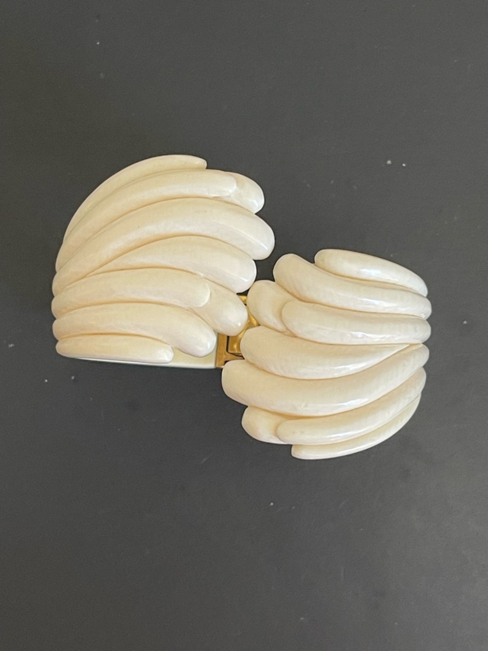 Vintage gold over silver hand carved genuine Ivory bangle bracelet. - Picture 6 of 14